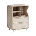 Modern Wooden Storage Cabinet with Open Shelves and Drawers